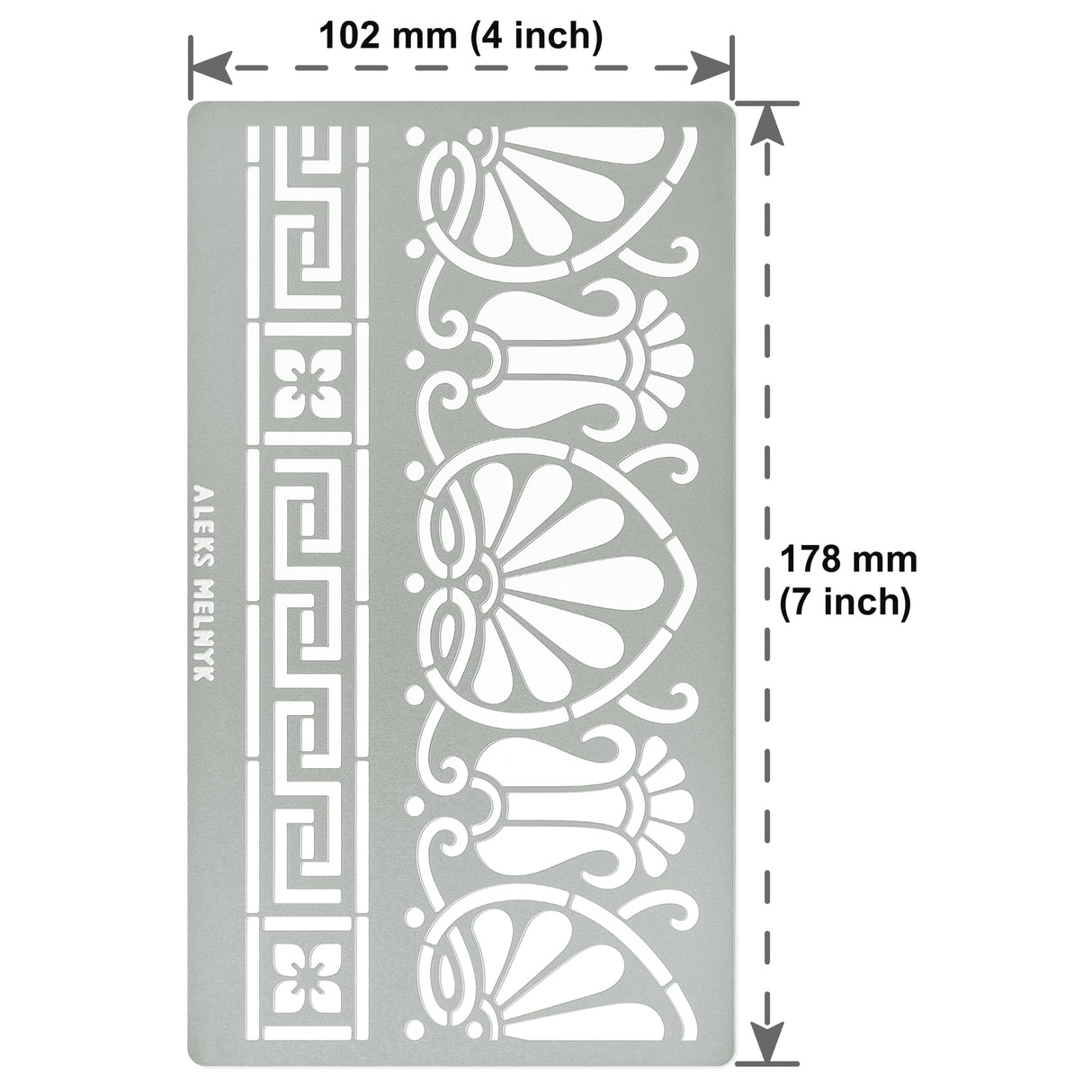 Aleks Melnyk No.328 Metal Stencil, Ancient Greek Fret and Roman Ornament, Meander, Palmette Motif, Border, Patterns, Small Stencil, 1 PC, Template Aleks Melnyk