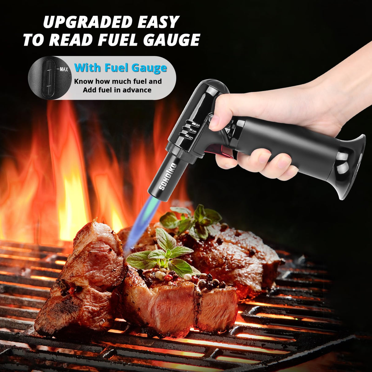 Sondiko Butane Torch with Fuel Gauge S907, Refillable Soldering Torch Lighter with Adjustable Flame for Welding, Resin Art, Industrial(Butane Gas Not Sondiko