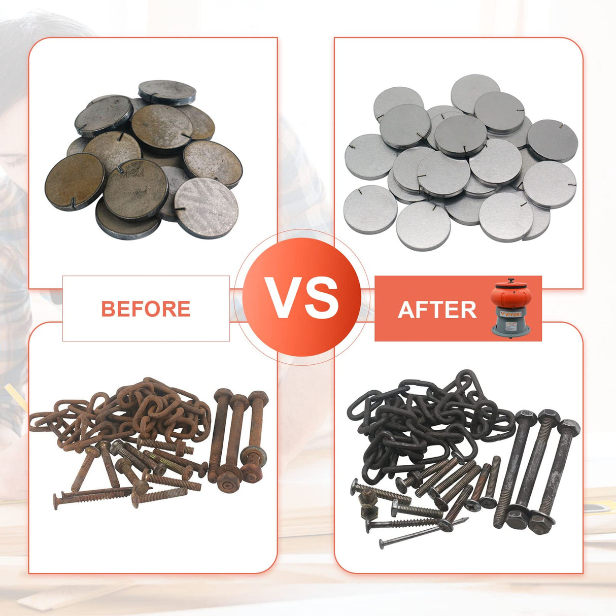 VIYUKI Electric 18LBS Vibratory Tumbler Bowl Tumbling Polishing Machine - Polishing Metal Parts(18LBS & walnut shell media) VIYUKI