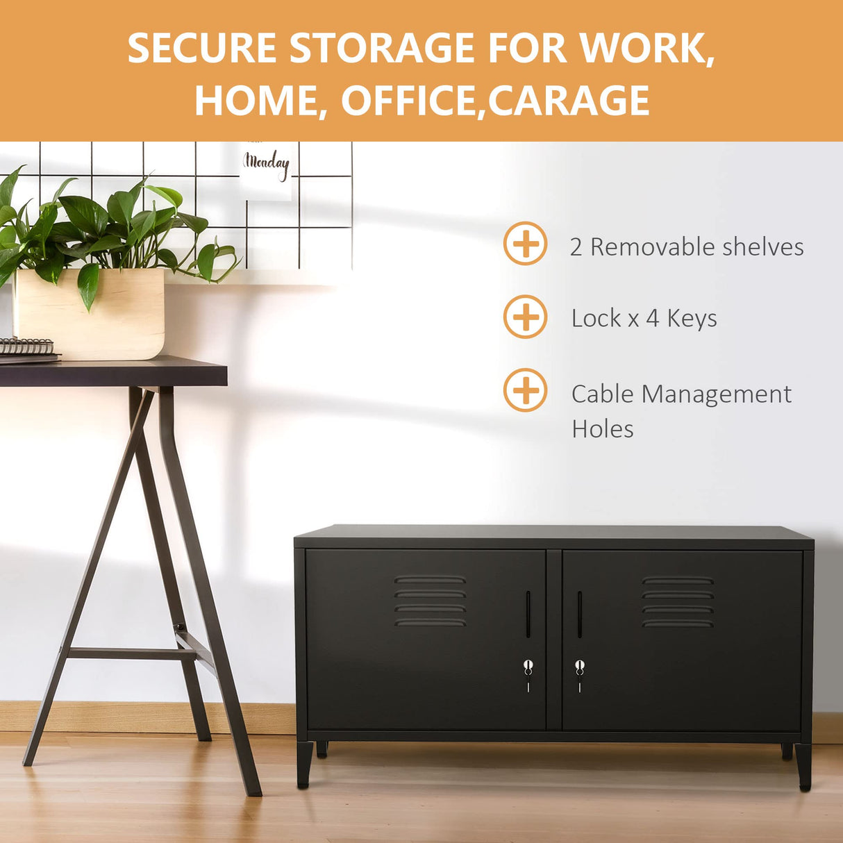 JAHRSTIM Metal Garage Storage Cabinet, Adjustable Shelves & Locking Doors - Garage Cabinets for TV Clothes Shoes Tool Storage and Ammo Locker - Black JAHRSTIM