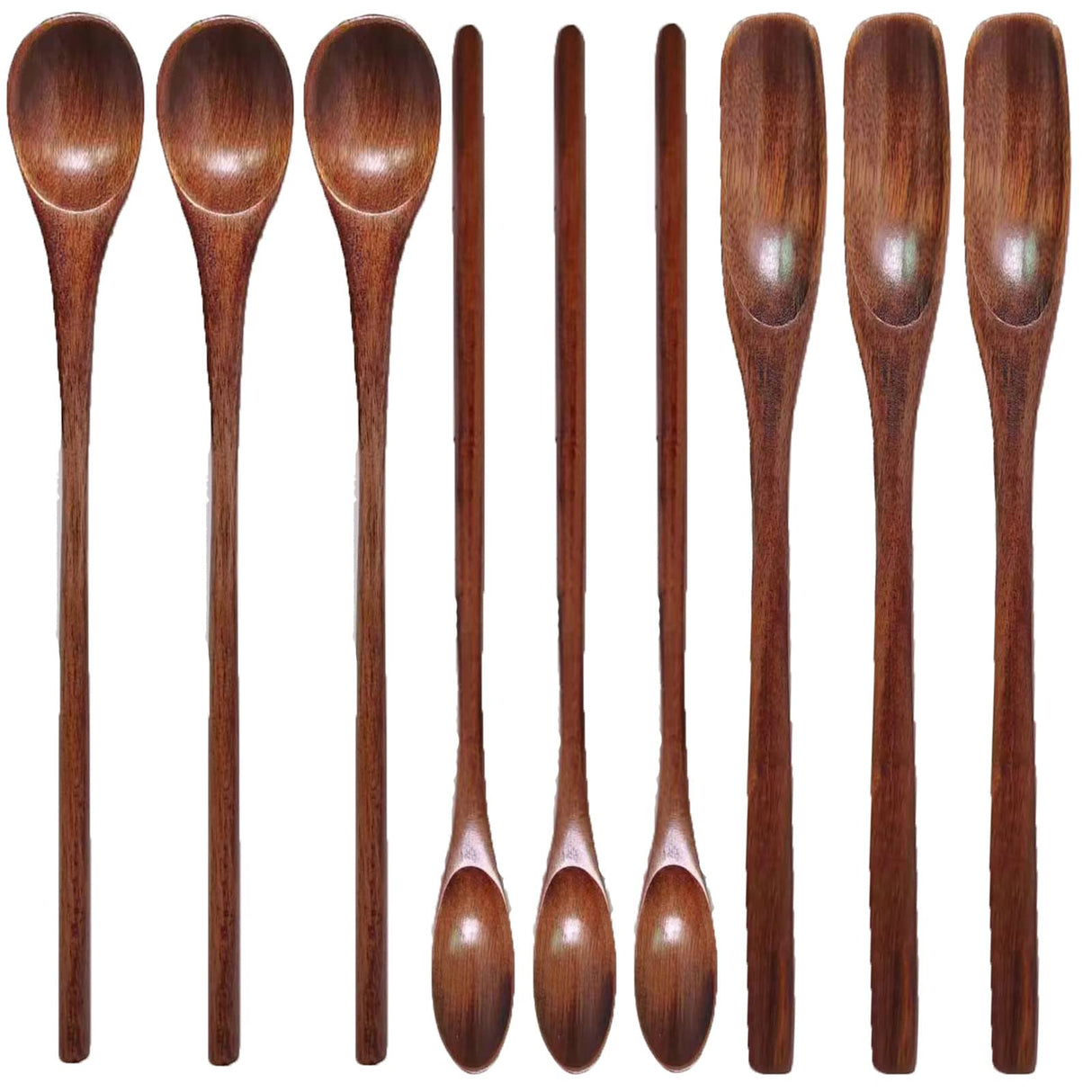 Wooden Spoons Long Handle Wooden Coffee Spoons Tea spoon Wooden Mixing Honey Spoon Handmade Wood Stirring Spoon for Kitchen Cooking Utensils(9PCS) WODFCNY