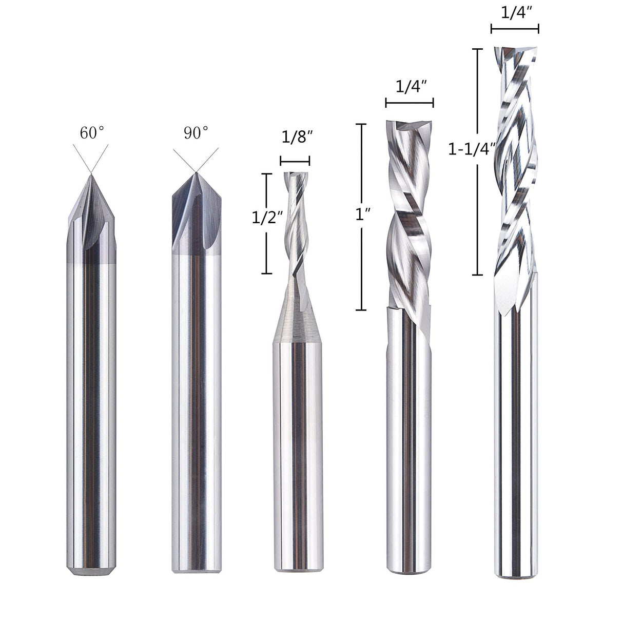 SpeTool 5 Pcs CNC Router Bit Sets Cabide Bit 1/4 Inch Shank Up Down Cut V Groove for Woodwork Beginner Engraving Slot SpeTool