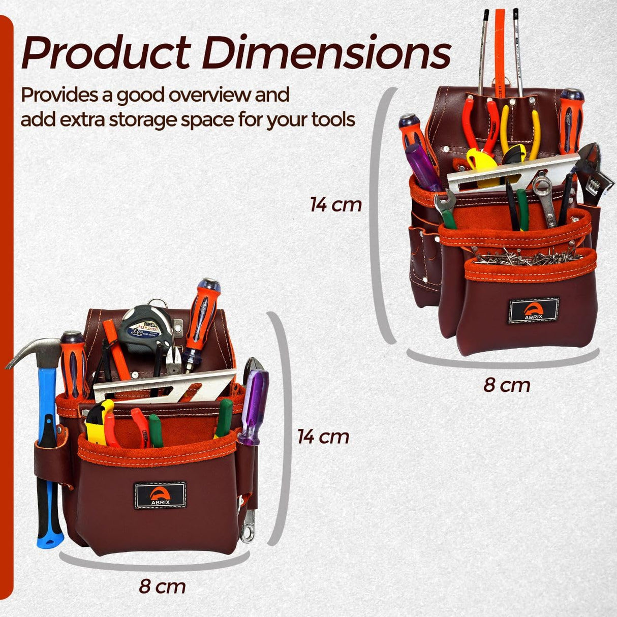 ABRIX Premium Oil Tanned Leather Tool Belt,PRO-280 Tool Pouch,Heavy Duty Leather Tool Belt, Tool Bag 28 Pockets,Tool Belt/Pouch For Framer (Maroon Abrix