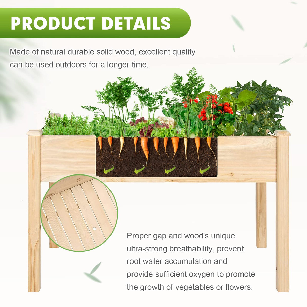 Patiomore 4 Feet Outdoor Wooden Raised Garden Bed Planter Box Kit for Vegetable and Fruit Herb Growing, Patio or Balcony Gardening, Natural Patiomore