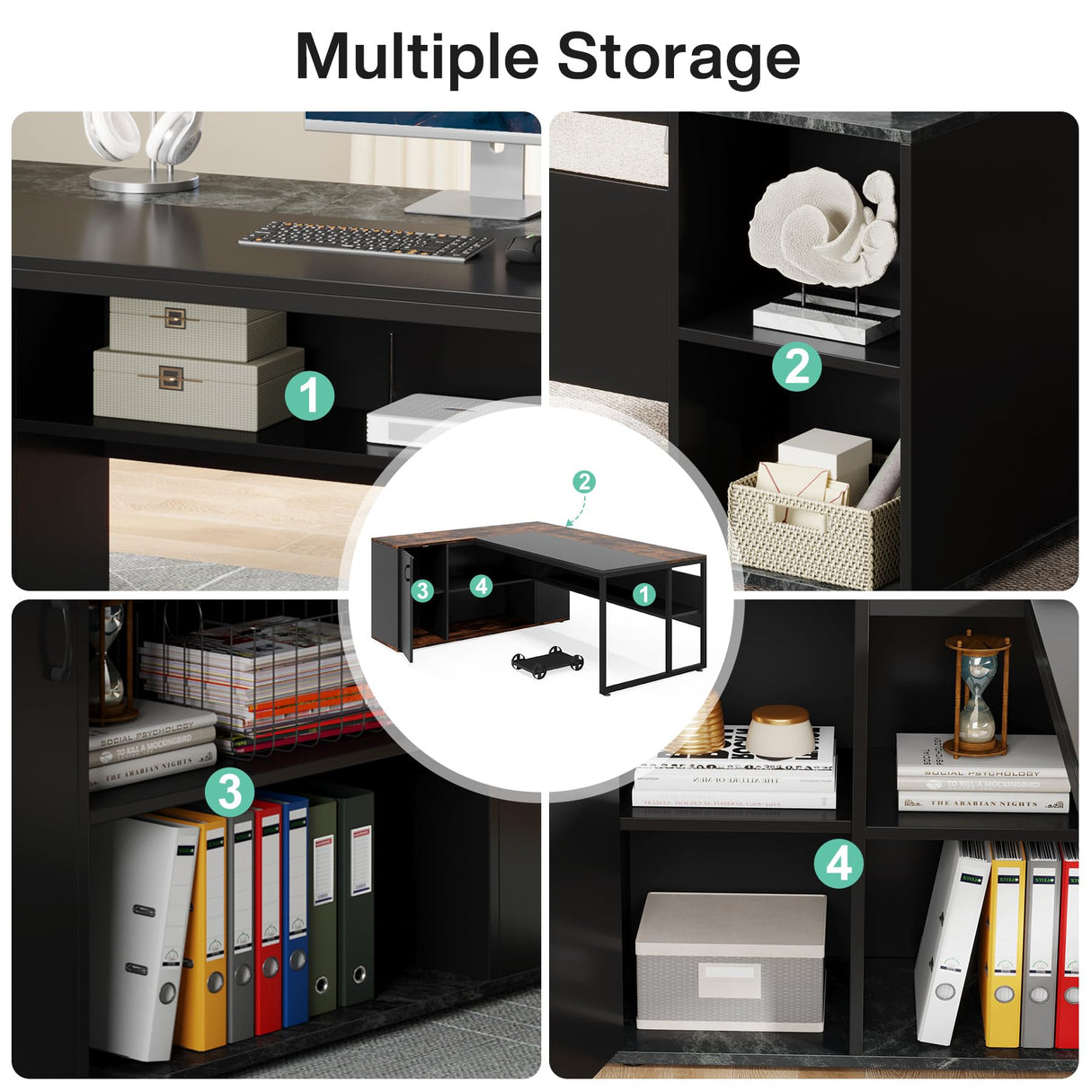 Tribesigns 71 inch Executive Desk, L Shaped Desk with Cabinet Storage, Executive Office Desk with Shelves, Business Furniture Desk Workstation for Tribesigns