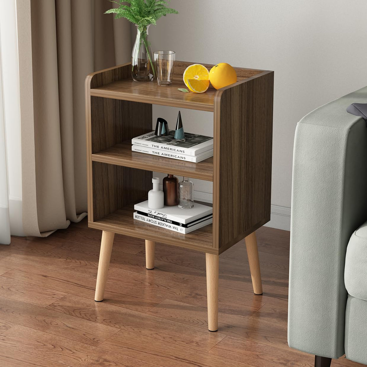 LUCKNOCK Nightstand, Mid-Century Modern Bedside Tables with Storage Shelf, Minimalist and Practical End Side Table, Fashion Bedroom Furniture, LUCKNOCK