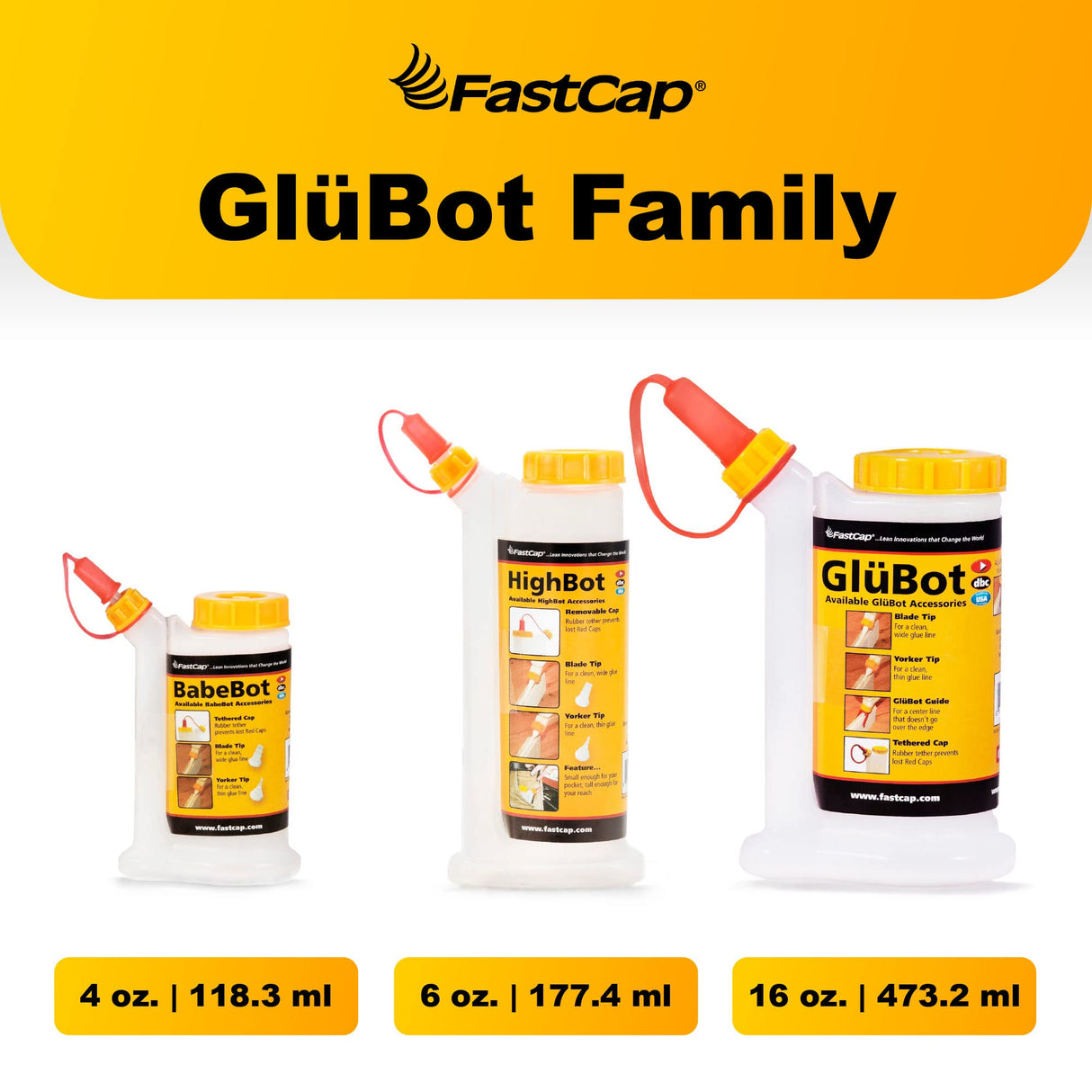FastCap 6oz Glue Bottle, with 2-Chamber No-Drip System. Each Bottle Comes with 2 Replaceable Tips. FastCap