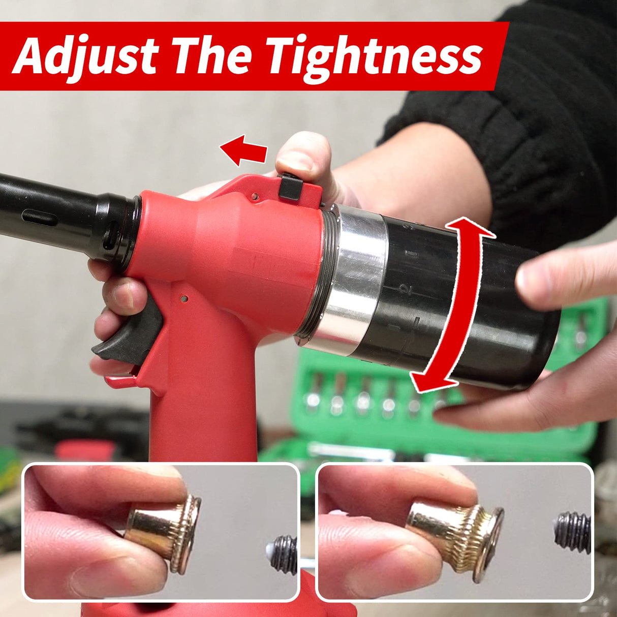 EROSHAK Industrial Hydraulic Pneumatic Riveter Automatic Air Rivet Nut Gun Tool Setting Kit Rivnut Riveting,with Metric & SAE Mandrels (8 Size) EROSHAK