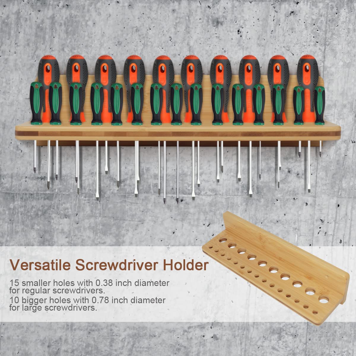 Wokyy Screwdriver Rack Wall Mount, Wood Pliers Holder, Hammer Rack, Wooden Tool Storage Organizer for Garage Workshop - 3 Pack Wokyy