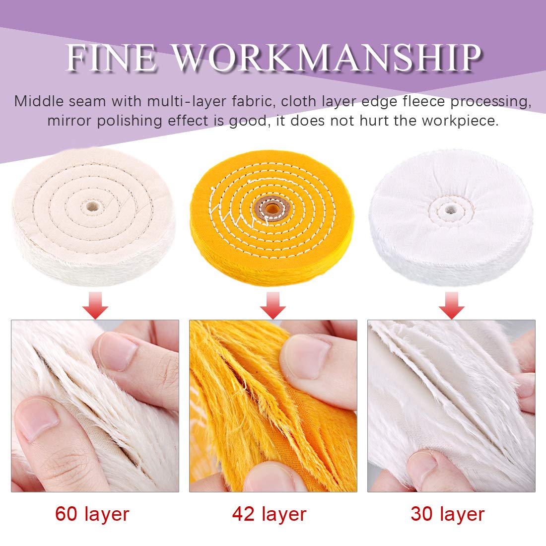 Swpeet 6Pcs 6 Inch Professional Buffing Polishing Wheels with 3 Colors Polishing Compounds Kit, Including Cotton (60 Ply), Yellow (42 Ply) and Swpeet