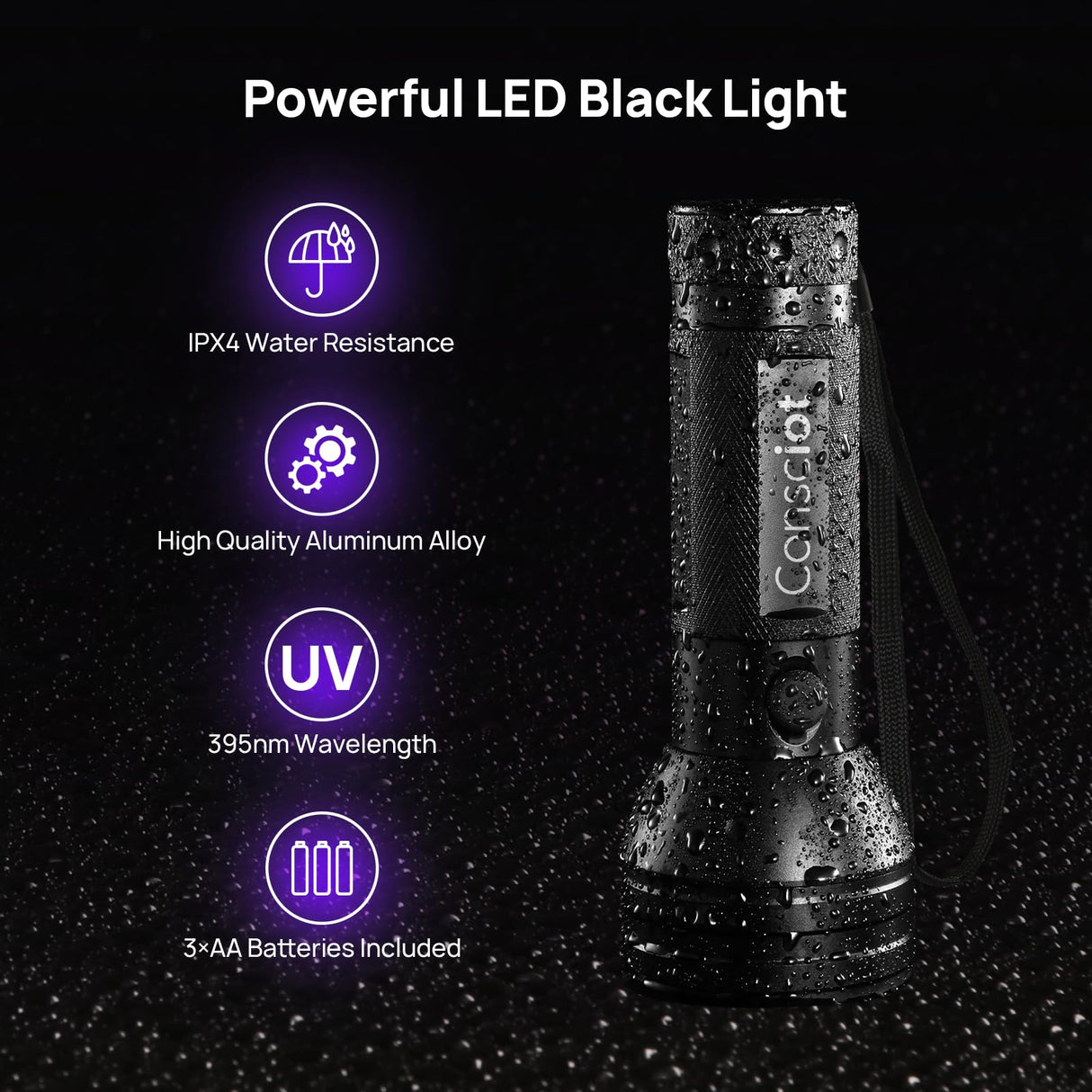 UV Flashlight Black Light, Consciot 51 LED 395nm Ultraviolet Blacklight, Portable Torch Light Pet Urine Detector for Dog/Cat Urine, Dry Stains, Bed Consciot