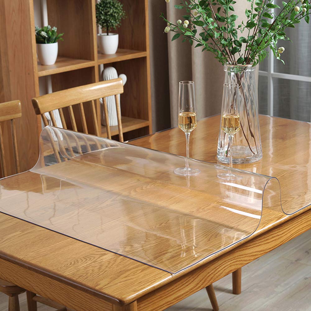 24x72 Inches Clear Plastic Dining Room Table Protector Desk Cover Wooden Furniture Topper Transparent Tablecloth Wipeable Vinyl PVC Waterproof for Wadrac