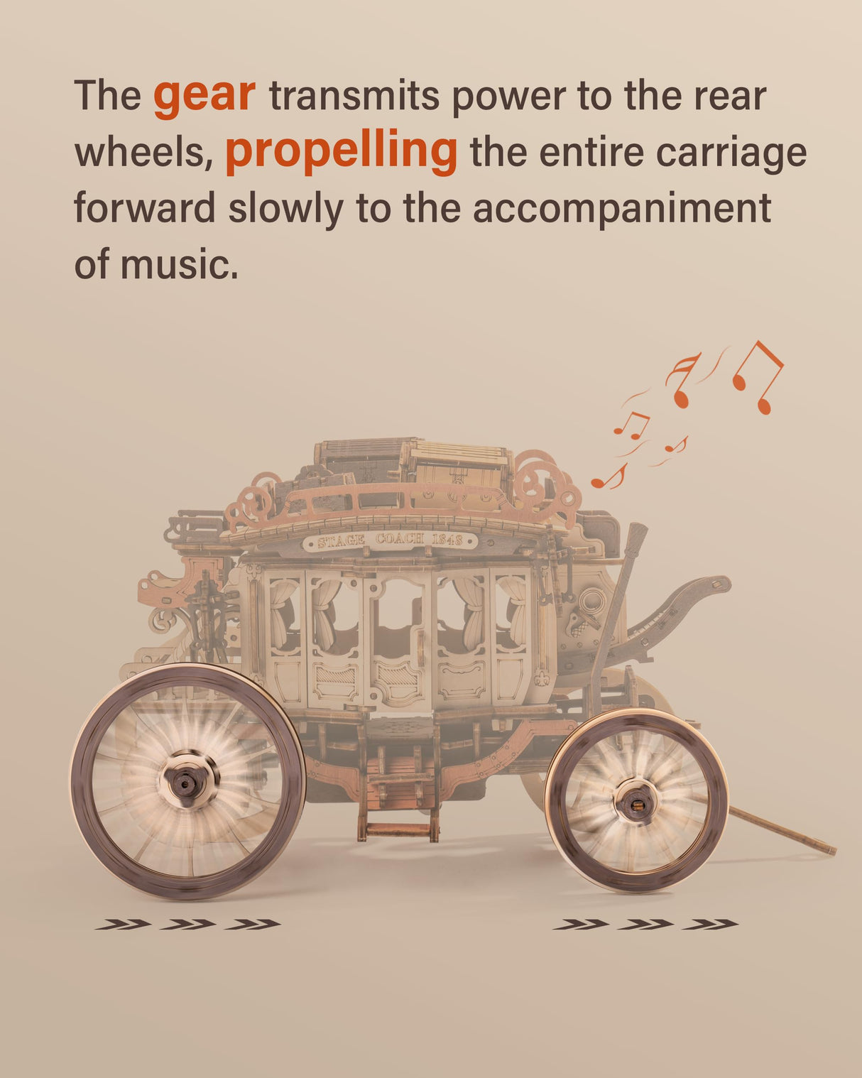 ROBOTIME Stagecoach Wooden Music Box Puzzle AMKA1, Valentines Day Gift 3D Wooden Puzzles for Adults, Mechanical 3D Model to Build, Birthday ROBOTIME