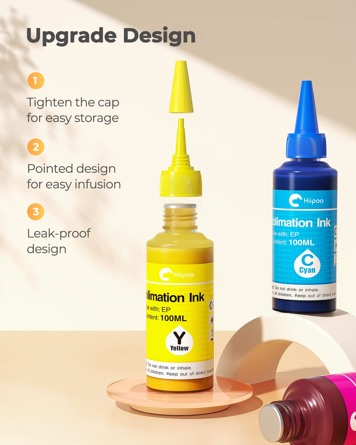 Hiipoo Sublimation Ink Refilled Bottles with Heat Tape Refill for ET2400 XP4105 XP4100 ET2720 ET2760 ET2750 ET4800 ET-2800 ET-2803 ET-2850 Inkjet Hiipoo