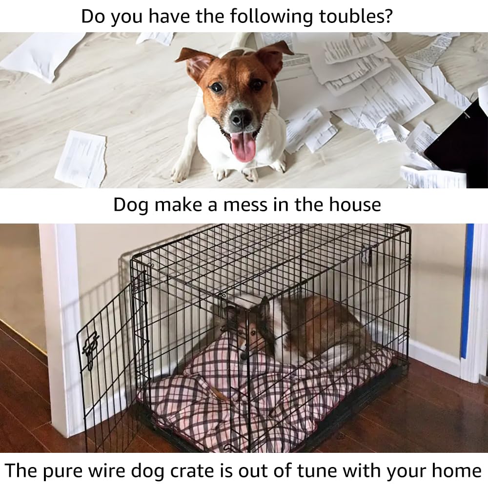 unipaws Furniture Style White Dog Crate for Medium Dogs, Indoor Aesthetic Puppy Kennel, Modern Decorative Wood Wire Pet House Dog Cage, Pretty Cute unipaws