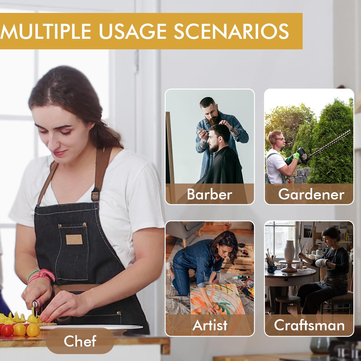 ROTANET Denim Work Apron with 3 Pockets Adjustable Bib Jean Tool Apron for Chef Kitchen Shop Cooking Grilling for Men Women Black ROTANET