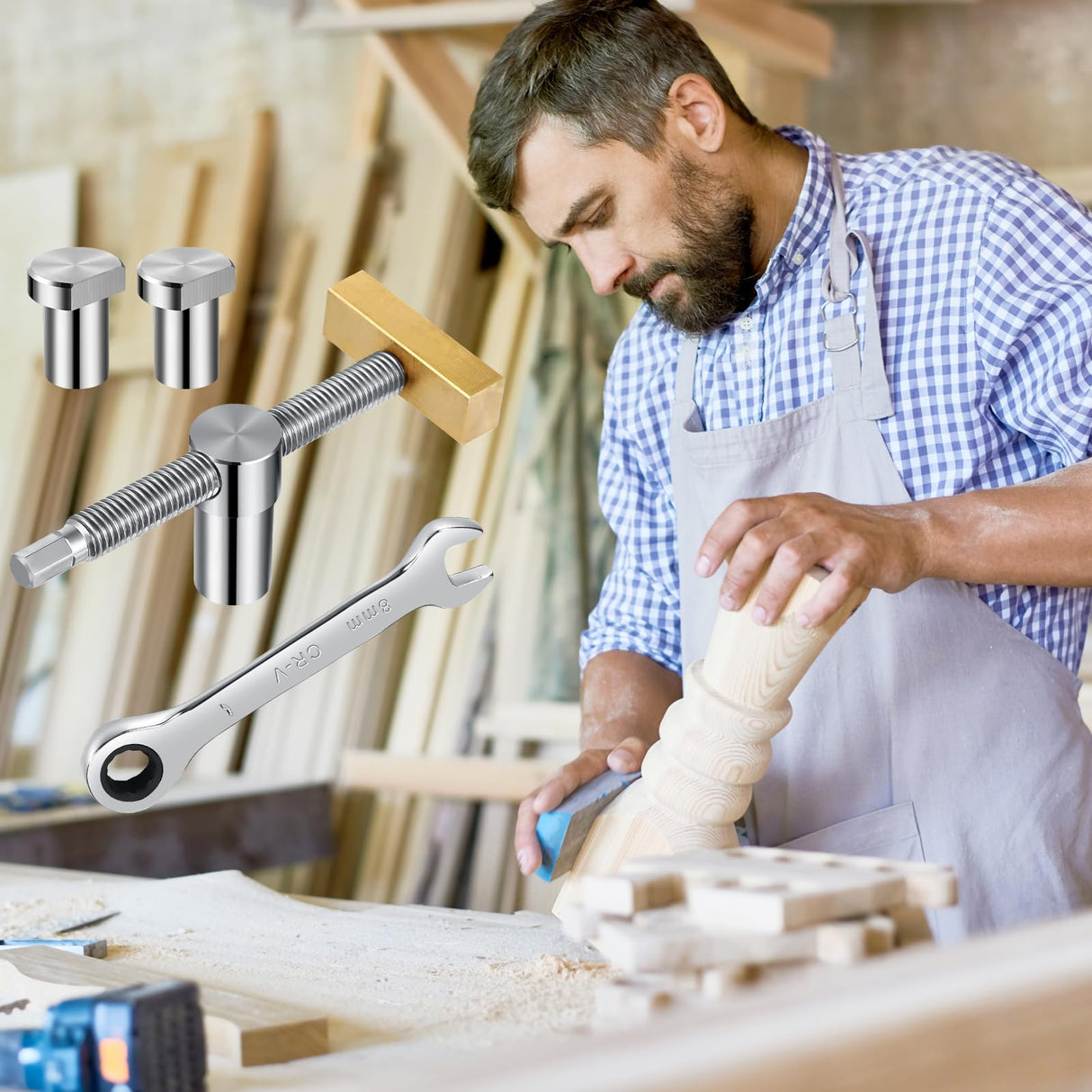 Lanties 4 Pack 3/4 Inch Bench Dogs Clamp Bench Clamp for Woodworking Dog Hole Clamps Woodworking with 8 Pack Bench Dogs Stainless Steel Brass Lanties