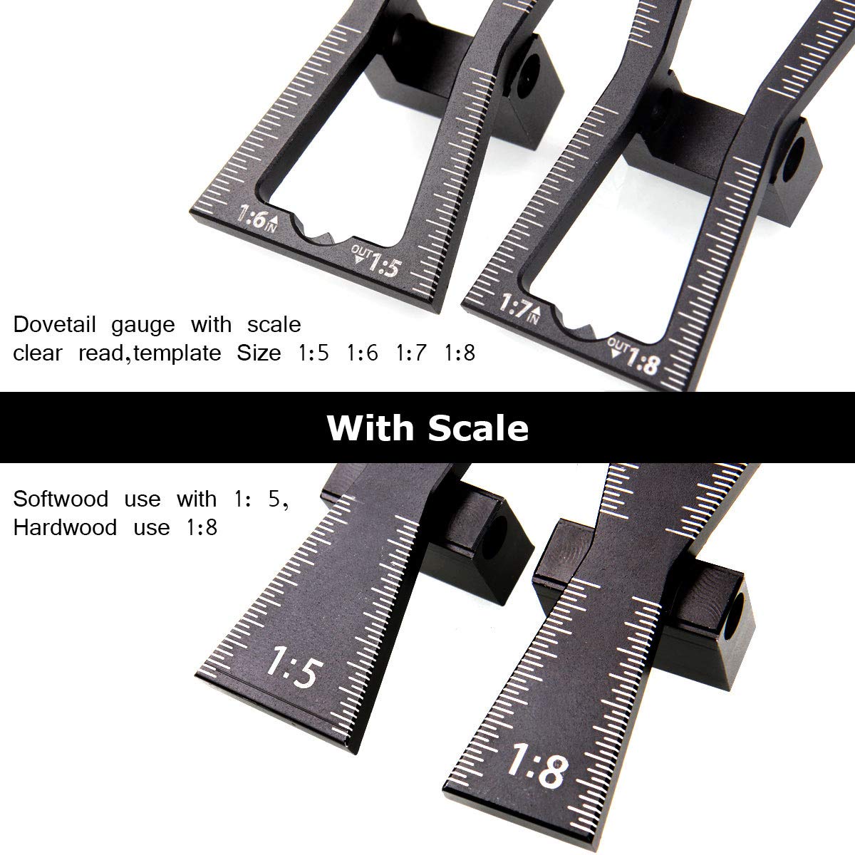 STARVAST 2Pcs Dovetail Marker Guide Dovetail Making Jig Aluminum Alloy Dovetail Gauge Guide Featuring 1:5 1:6 1:7 1:8 Slopes for Woodworking DIY STARVAST