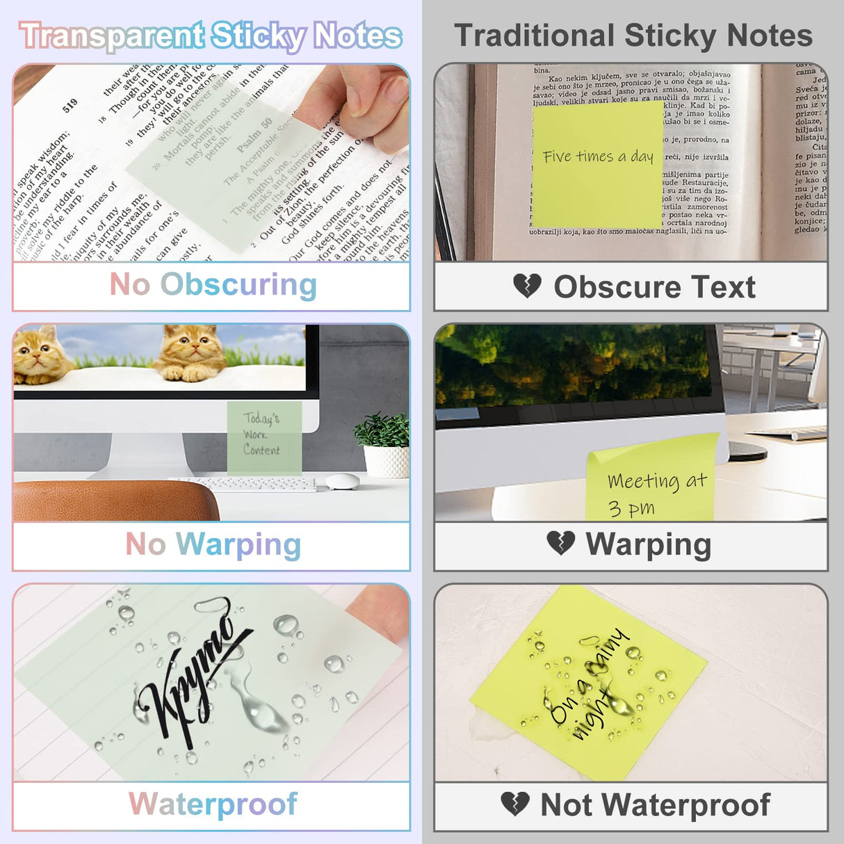 Transparent Sticky Notes, 2000 Sheets Clear Sticky Notes Pads with Pen, Waterproof Self-Stick Translucent Sticky Notes Tabs for Annotation Books, VigorFun