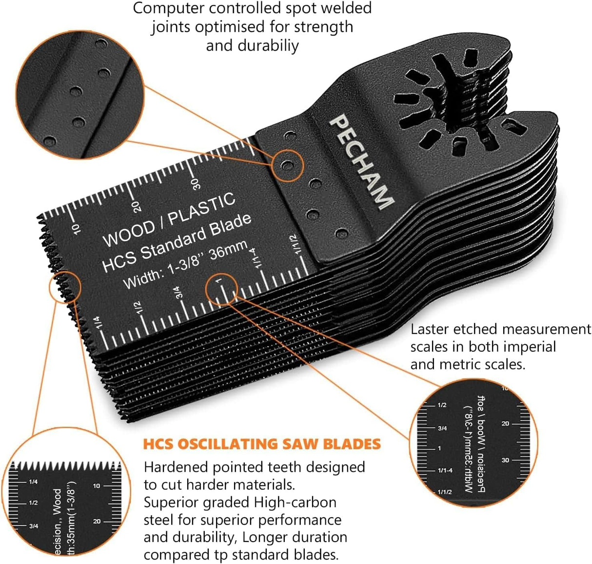 PECHAM 24PCS Universal Wood Metal Oscillating Multitool Quick Release Saw Blades Fit Porter Cable Black & Decker Rockwell Ridgid Ryobi Milwaukee PECHAM