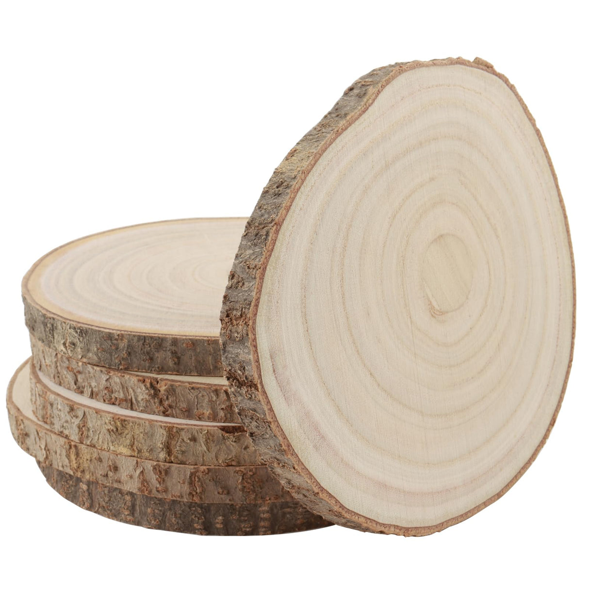 KINJOEK 6PCS 9-10 Inch Large Natural Wood Slices with Bark, Unfinished Wooden Table Coasters Circles, Blank Round Wood Ornaments Slices Bulk for KINJOEK