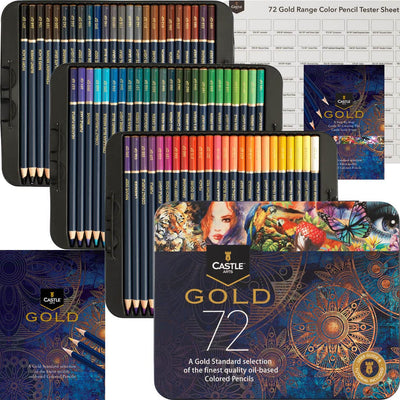Castle Art Supplies Gold Standard 72 Colored Pencils Set - Quality Oil-based Colored Cores Stay Sharper, Tougher Against Breakage | For Adult