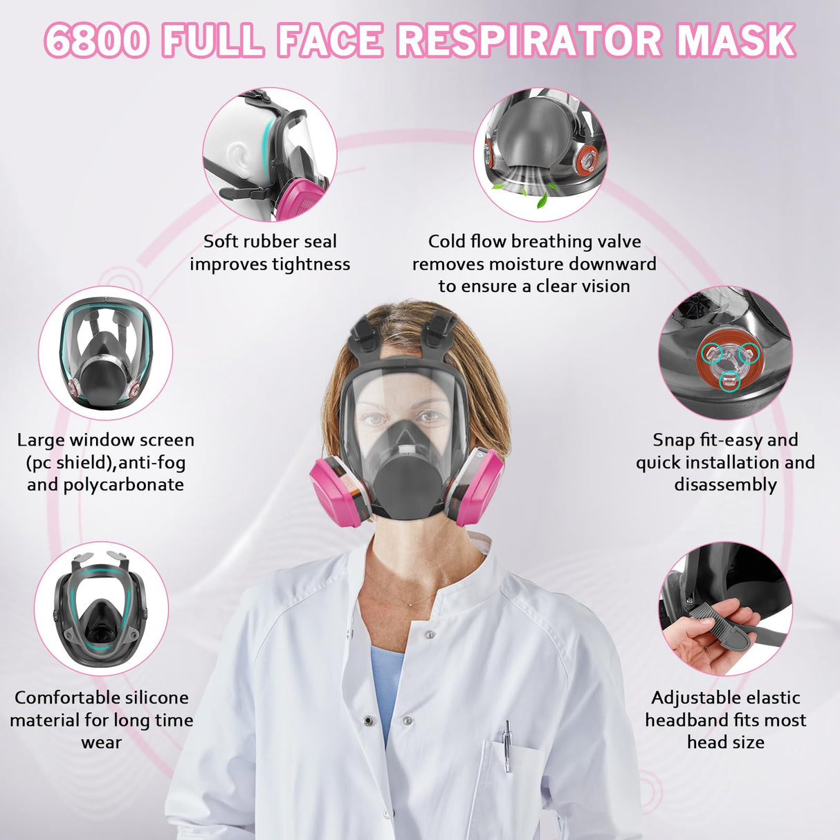 Full Face Respirator Mask with 60925 Filters - Reusable Full Face Gas Masks Survival Nuclear and Chemical,Ideal for Paint, Dust, Spraying, Chemicals, Panbear