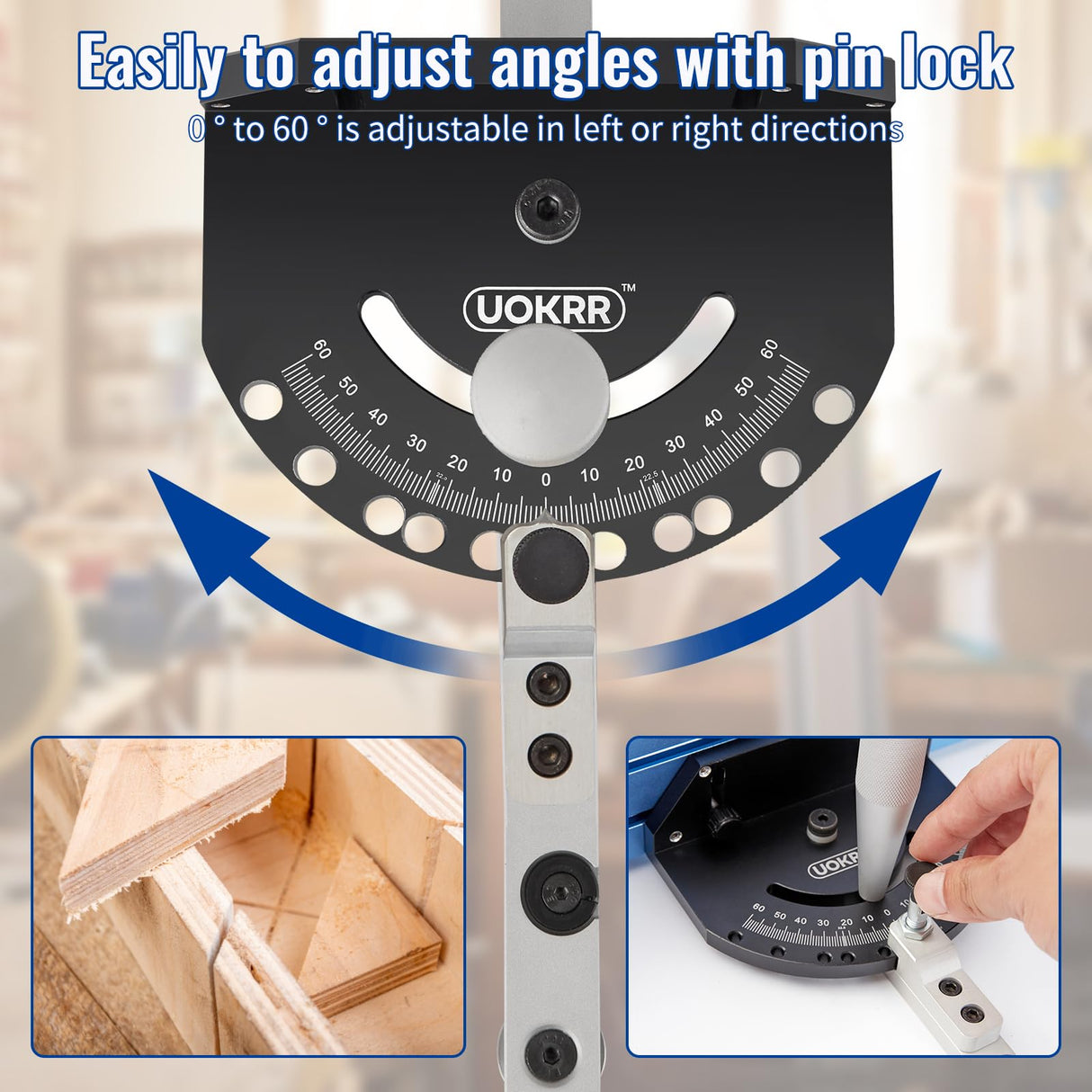 UOKRR Miter Gauge for Table Saw w/ 20 Inch-36 Inch Telescoping Aluminum Miter Fence & Bar/Precision Repetitive Cut Flip Stop / 60° Angled Ends for UOKRR