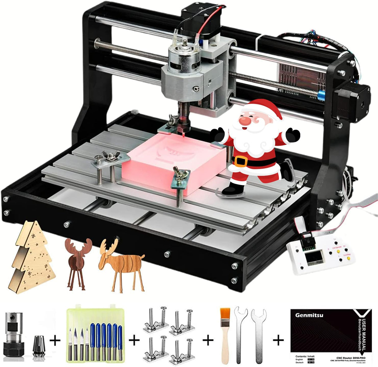 Genmitsu CNC 3018-PRO Router Kit GRBL Control 3 Axis Plastic Acrylic PCB PVC Wood Carving Milling Engraving Machine, XYZ Working Area 300x180x45mm Genmitsu