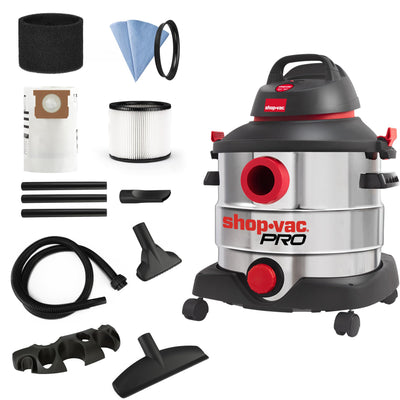 Shop-Vac 8 Gallon 6.0 Peak HP Wet/Dry Vacuum, Stainless Steel Tank, Portable Shop Vacuum with Multifunctional Attachments for Jobsite, Garage &