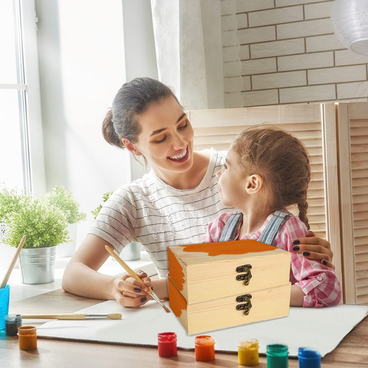 DAJAVE 4 Pack Unfinished Wooden Box, Wooden Box with Hinged Lid, Small Bulk Wood Boxes for Crafts, DIY, Arts Hobbies and Home Storage(7x5x2 Inch) DAJAVE