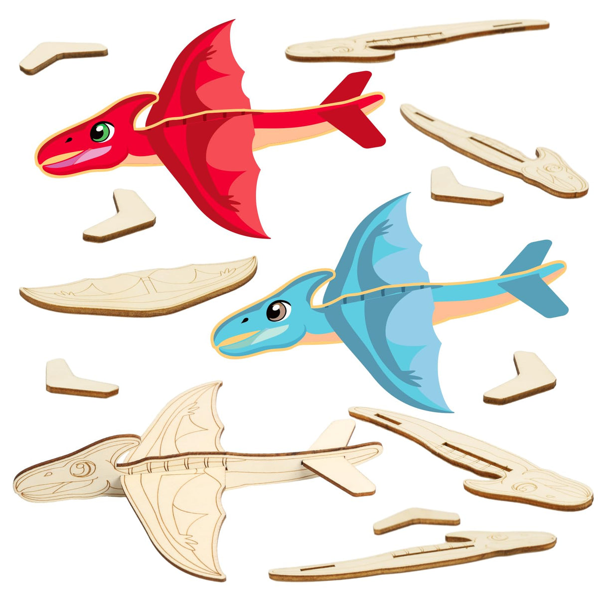 Fennoral 14 Pack Wooden Dragon Craft for Kids Make Your Own 3D Dragon kit for Boys Girls DIY Paint Wood Planes for School Art Activity Kids Birthday Fennoral