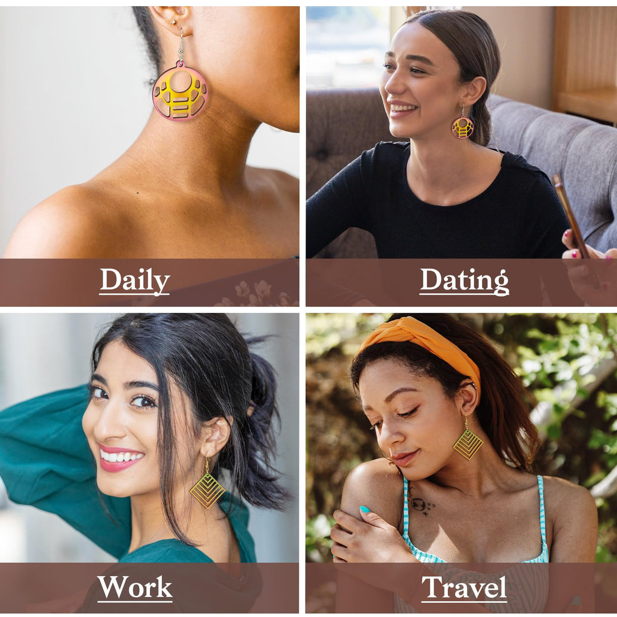 Beadthoven Wooden Earring Making Kit for Adults 12 Styles Hollow Filigree Wood Pendants Geometric Dangle Earrings Unfinished Wooden Charms with BB Beadthoven