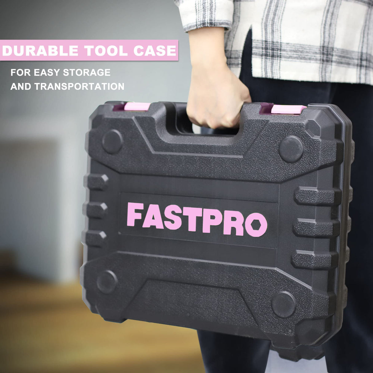 FASTPRO 177-Piece 20V Pink Cordless Lithium-ion Drill Driver and Home Tool Set, Lady's Home Repairing Tool Kit with Drill in Tool Storage Case FASTPRO