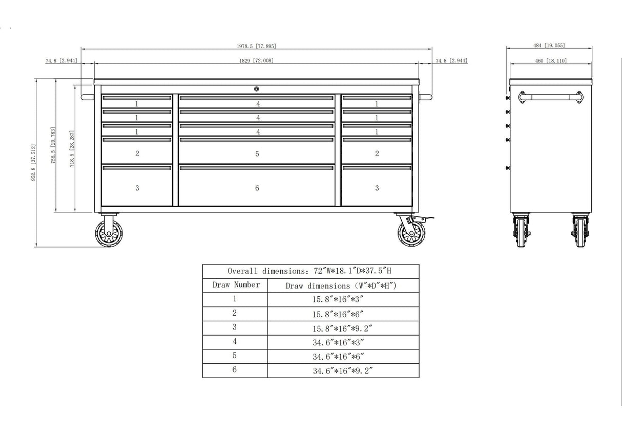 CT 72-inch Rolling Tool Chest with 15 Drawers, Mobile Workbench, Assembled Large Tool Box Storage Cabinet with Wheels for Garage Workshop in Matte CT Copper Tailor