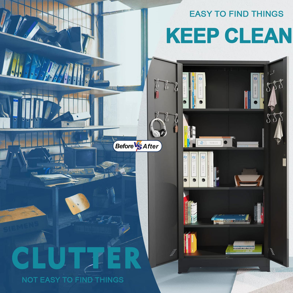 PAOFIN Metal Storage Cabinet,Storage Cabinet with Doors and Shelves,Garage Storage Cabinet with Lock for Office,Home,Garage,Gym,School PAOFIN