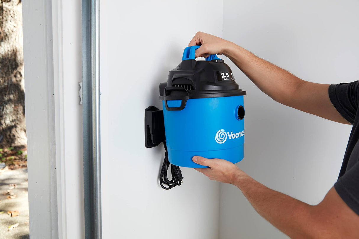 Vacmaster Portable Wall Mountable Wet/Dry Vac, 2.5 Gallon, 2 HP 1-1/4" Hose (VOM205P), Blue Vacmaster