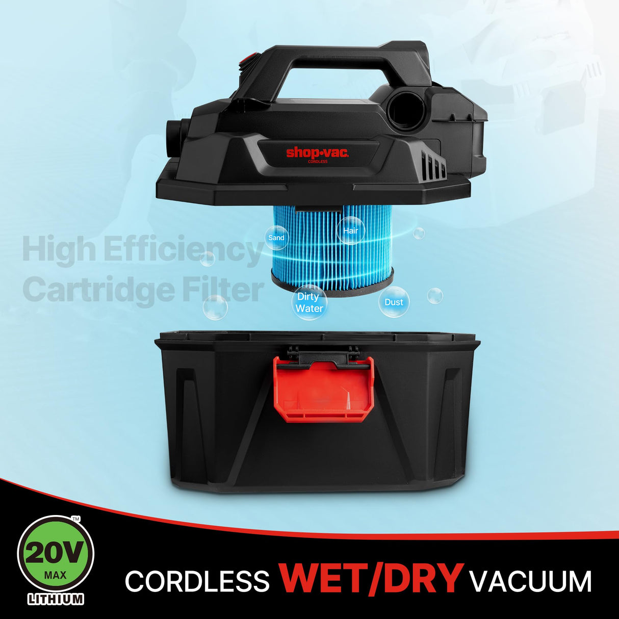 Shop-Vac 20V Cordless Wet/Dry Vacuum, 3-in-1 Portable Shop Vacuum Cleaner, Battery and Charger Included, Ideal for Jobsite, Garage, Car & Workshop Shop-Vac