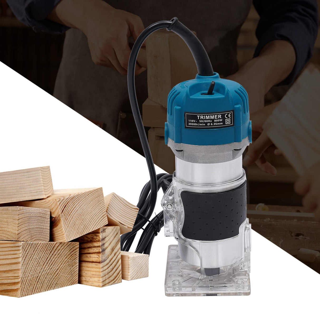 Compact Router Tool, 110V 800W Electric Woodworking Router Handheld Compact Wood Router with 12PCS 1/4" Router Bits Wood Laminate Palm Joiner Wood QUEWATSA