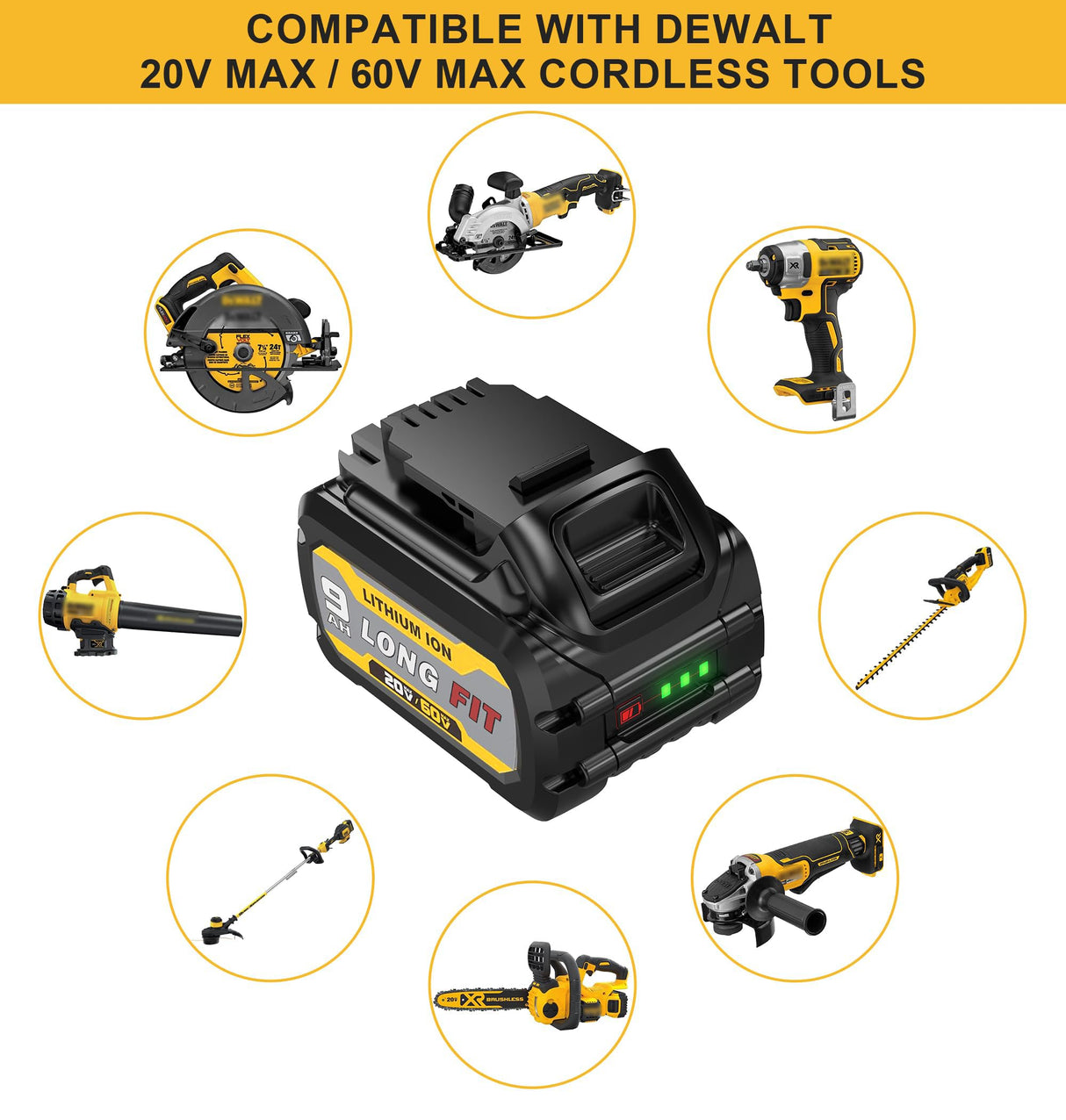 DCB609 60V/20V Replace for DEWALT Battery 9.0AH, Compatible with DeWalt 20V/60V Power Tools and DeWalt 20v 60v Battery Chargers Simple Plus+