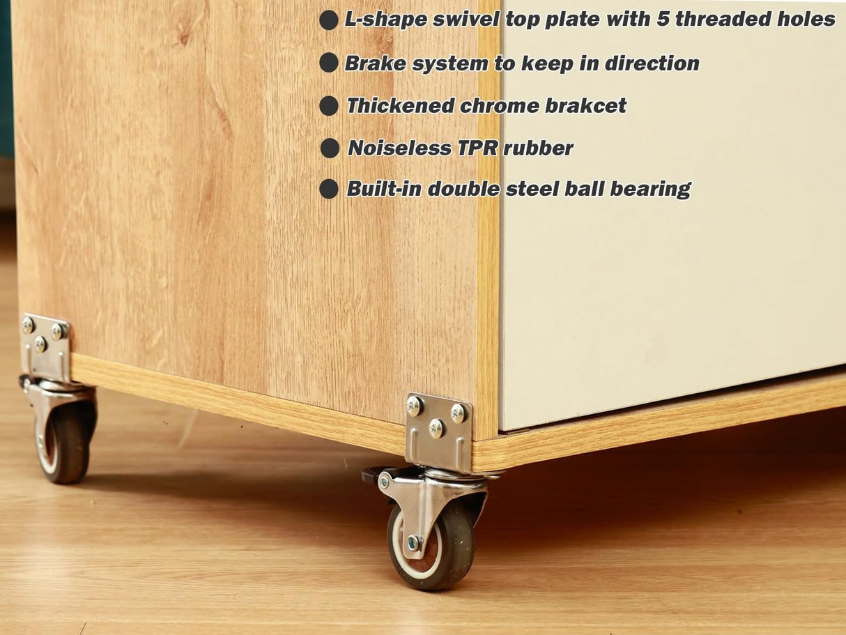 2 Inches Side Mount Caster Wheels Set of 8 L-Shaped TPR Rubber Locking Swivel Casters Heavy-Duty Double Plate Castor with Brake Industrial Metal GcFoir