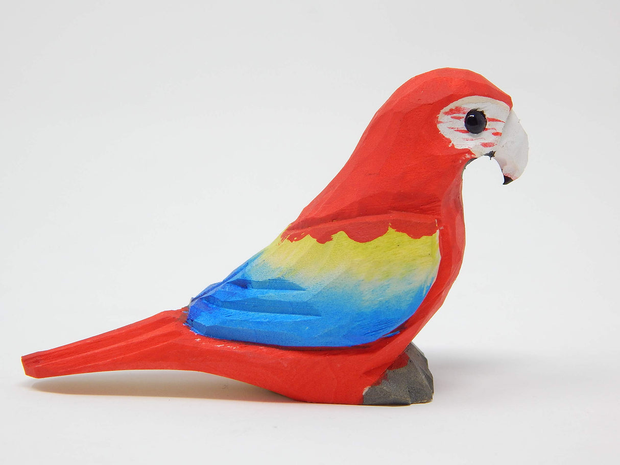 Selsela Scarlet Macaw Figurine Decoration Red Parrot Colorful Tropical Pet Miniature Wooden Bird Art Statue Craft Carved Small Animal Collectible Selsela
