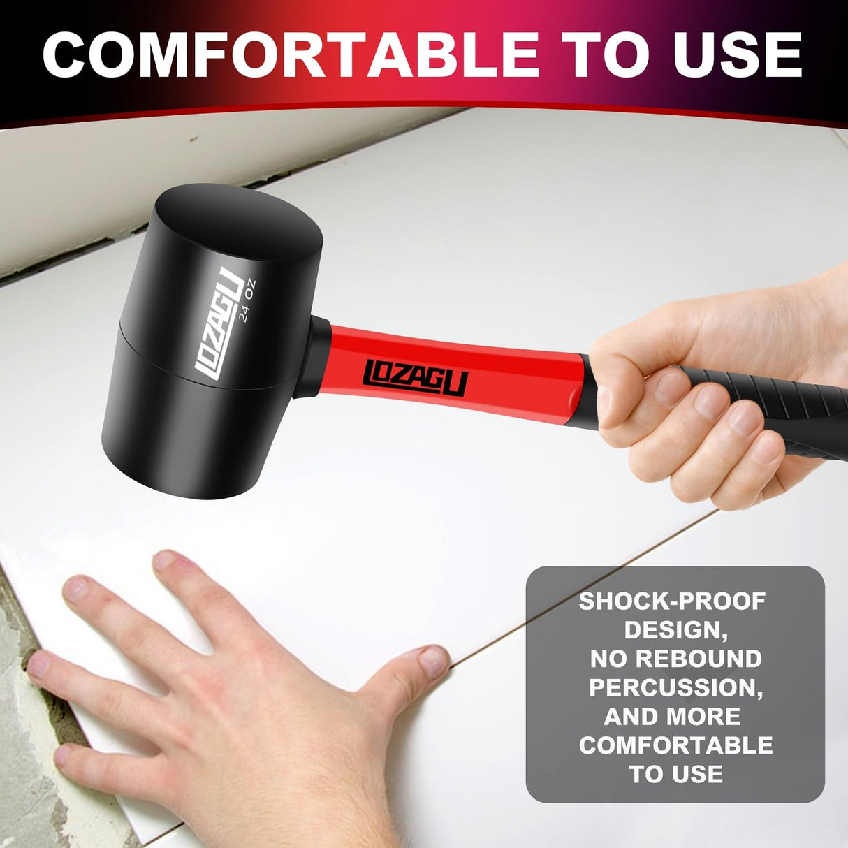 LOZAGU 8oz Rubber Mallet Hammer, Fiberglass Handle, Rubber Mallet for Flooring, Tent Stakes, Woodworking, Camping, Soft Blow Tasks without Damage LOZAGU