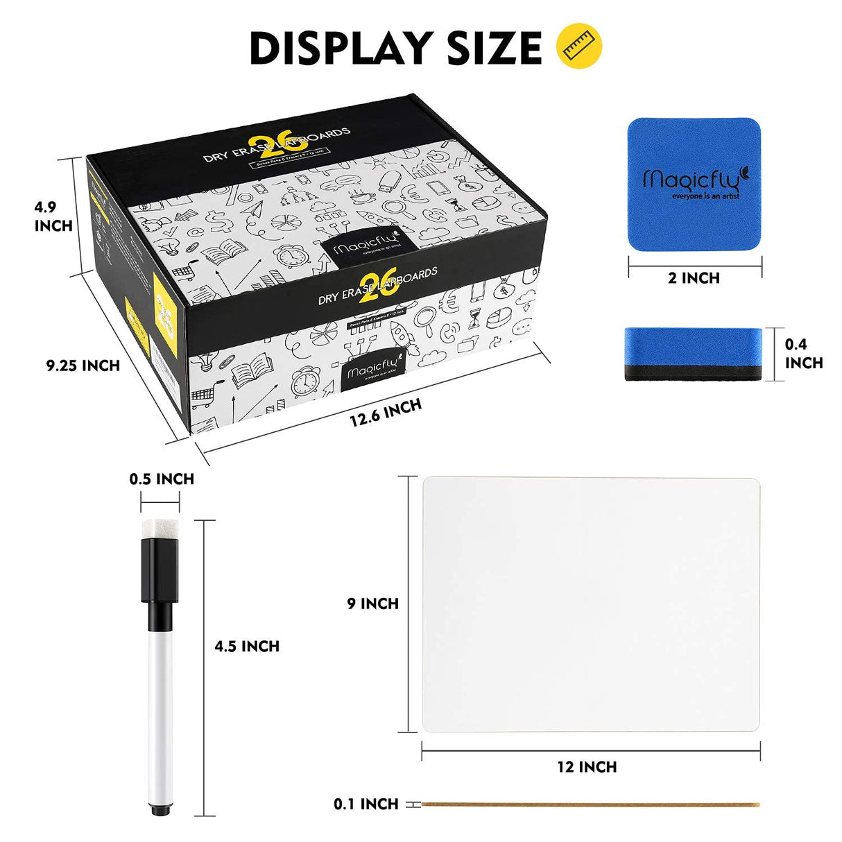 Magicfly Small White Boards, Dry Erase Board Pack of 26, Mini Whiteboards 9x12 Inches Double-Sided White Boards for Students Classroom Teachers Magicfly