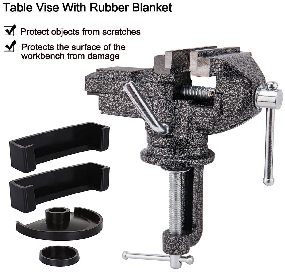 Universal Table Vise 3 Inch, Home Vise Clamp-on Portable Bench Clamp, 360° Swivel Base Clamps Fixed Tool for Woodworking, Handcraft Creations, CMOOD