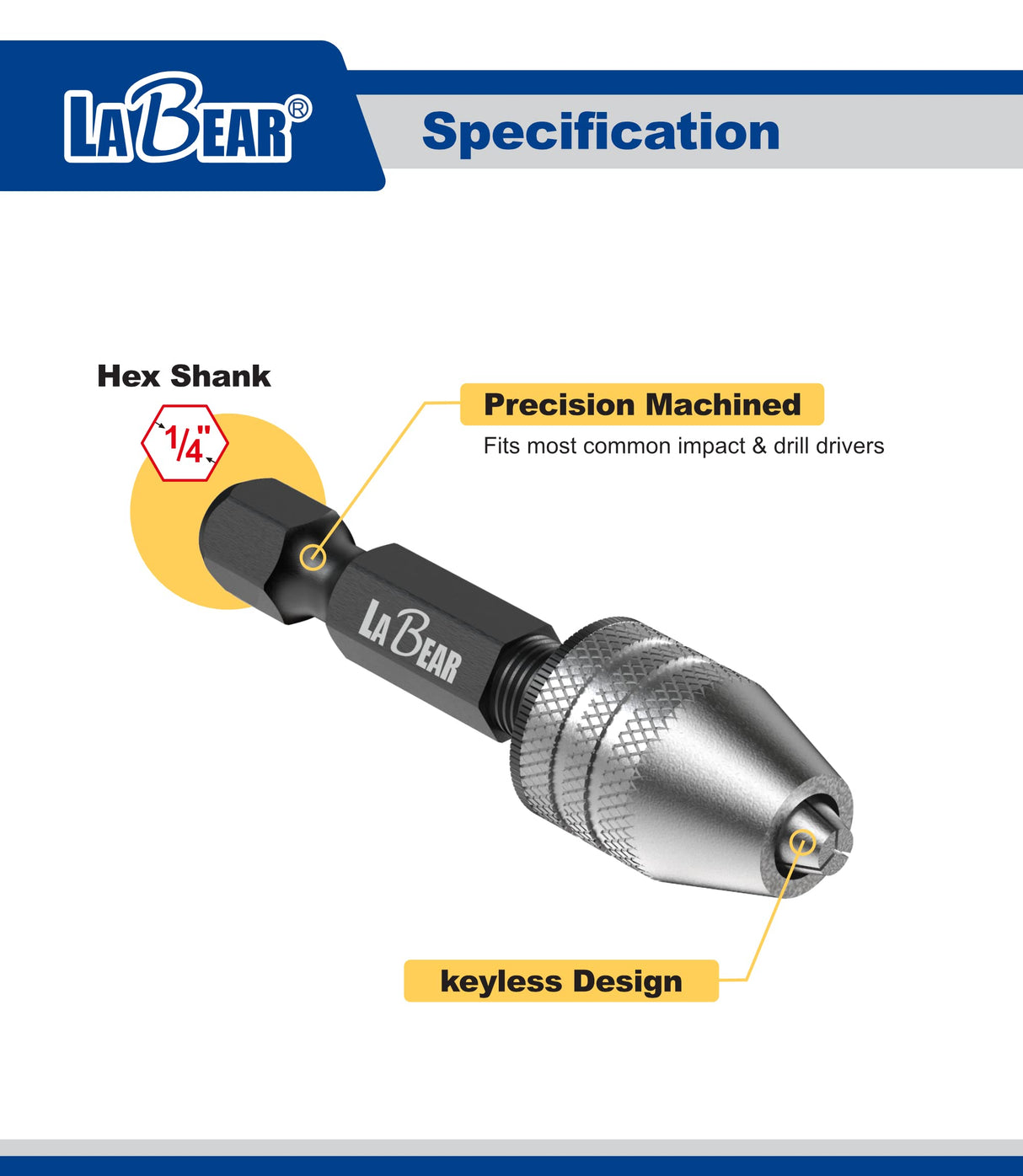 LABEAR - Drill Chuck Keyless Mini Adapter ¼ Inch Hex Shank | 0.3-3.2mm Capacity for Micro Drill Bits For Cordless Screwdrivers, Drills, and Power DIY LABEAR