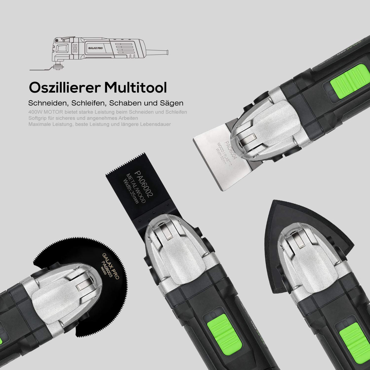 GALAX PRO 3.5A 6 Variable Speed Oscillating Multi Tool Kit with Quick Clamp System Change and 30pcs Accessories, Oscillating Angle:4° for Cutting, GALAX PRO