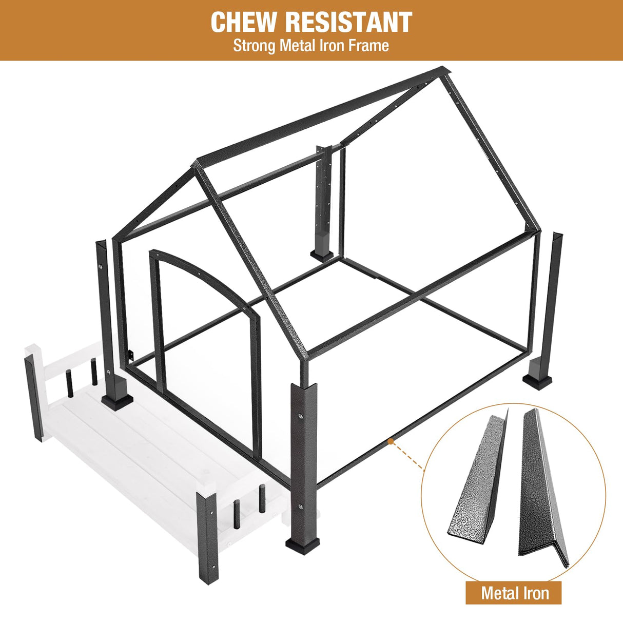 Dog House with Anti-Bite Metal Iron Frame Outdoor Wooden Dog Kennel Indoor Puppy Shelter for Small Medium Large Dogs Weatherproof(Off-White) GUTINNEEN