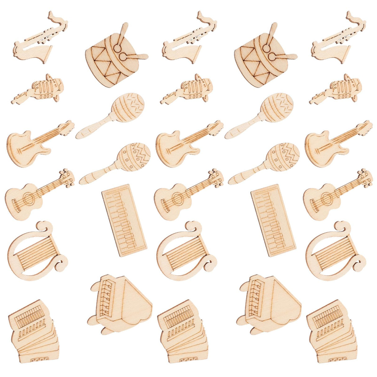 Operitacx 100pcs Unfinished Wood Ornaments Music Notes Wood Cutouts Music DIY Craft Embellishments Music Instrument Shape Unfinished Wood Decoration Operitacx