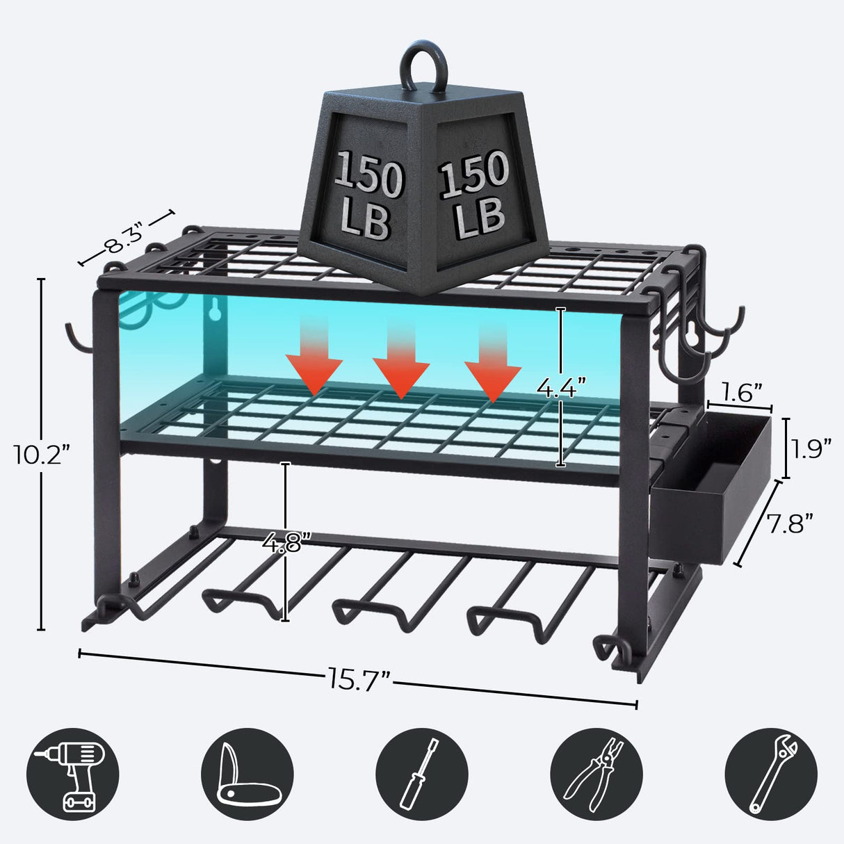 TreeLen Power Tool Organizer Wall Mount, Power Tool Holder 3 Layers Heavy Duty Drill Holder Suitable for Garage, Workshop and Warehouse TreeLen